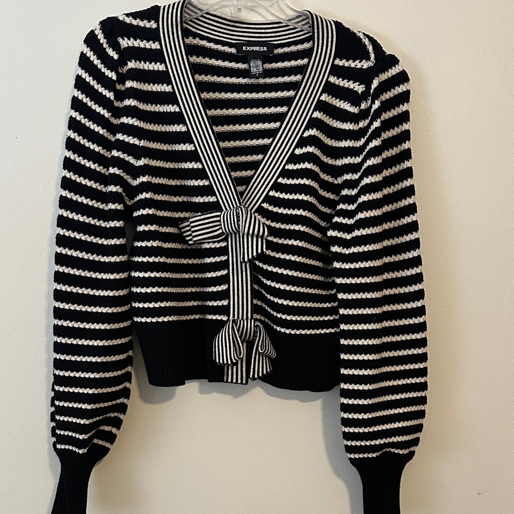 Express Striped Black and White Cardigan